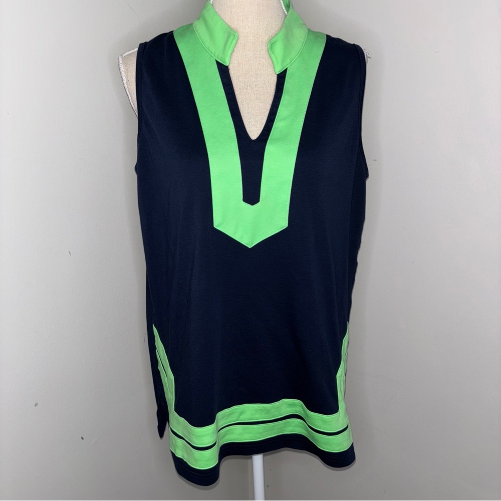 Navy Jane Brand navy blue green sleeveless pima cotton knit tank tunic top sz XL